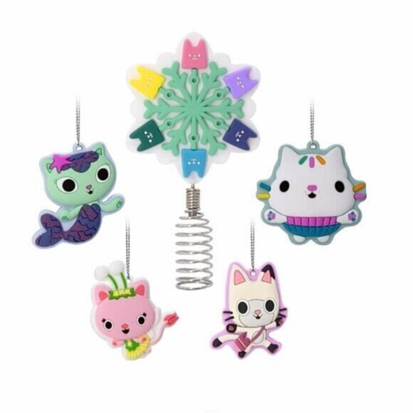 5/$20 NEW Hallmark Gabby's Dollhouse Christmas Tree Ornaments & Tree Topper Set - Picture 2 of 5